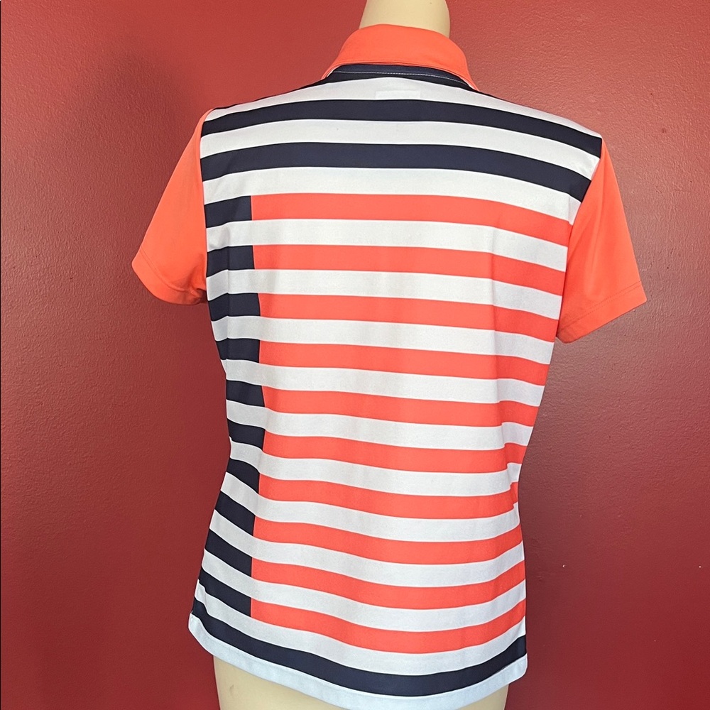 Like new Izod Women's 1/4 zip Down Shirt - Coral, White, and Navy Stripes - Picture 7 of 12